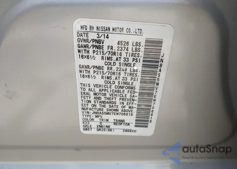 2014 Nissan Rogue Select S z USA, uszkodzony, nr VIN JN8AS5MV7EW706618